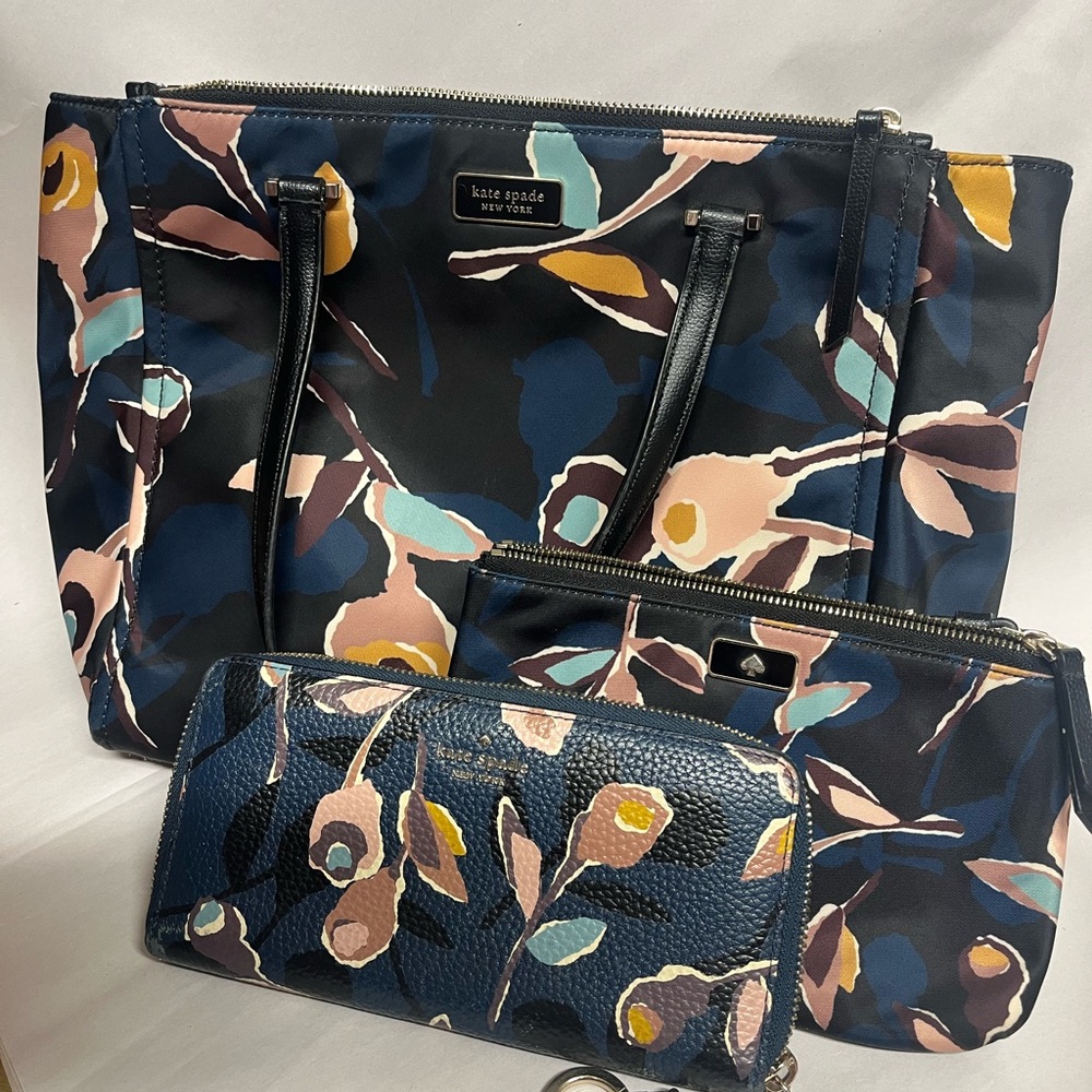 Kate Spade Navy Floral Tote and Wallet Set